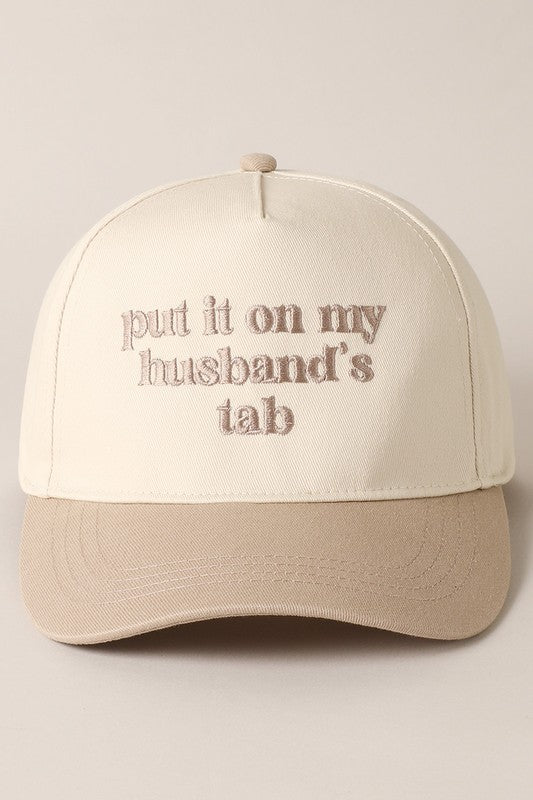 Put It On My Husband's Tab Embroidered Baseball Cap (beige)