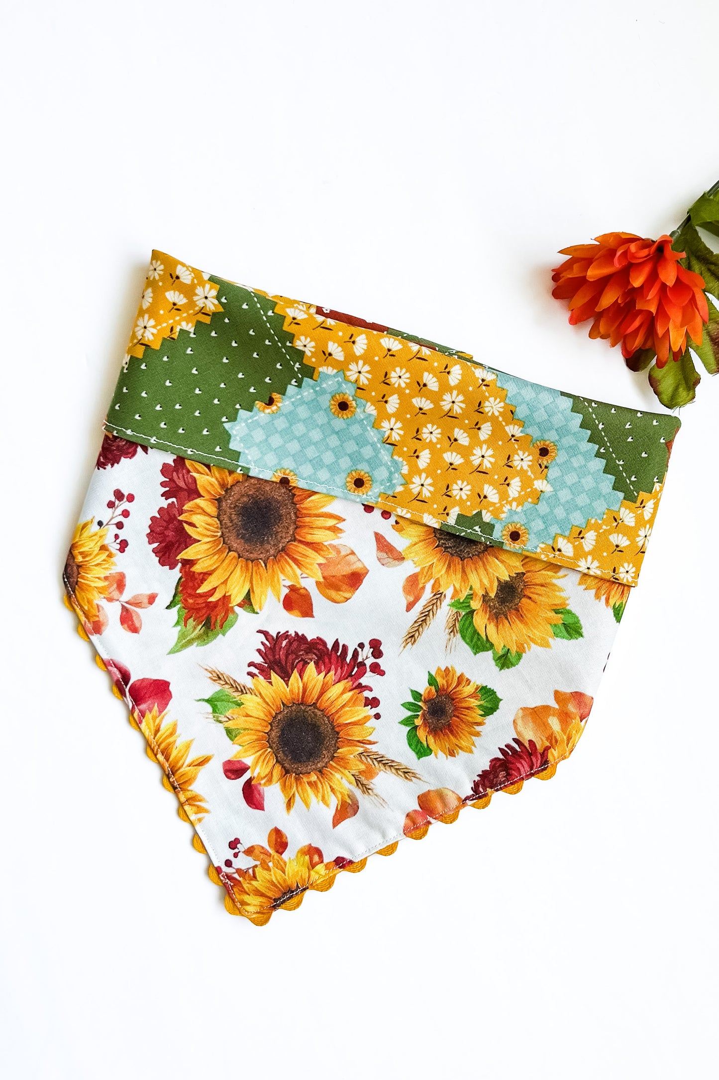 Sunflowers And Patchwork Reversible Bandana