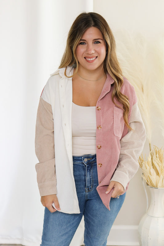 Pinky Promise Corduroy Colorblock Shacket