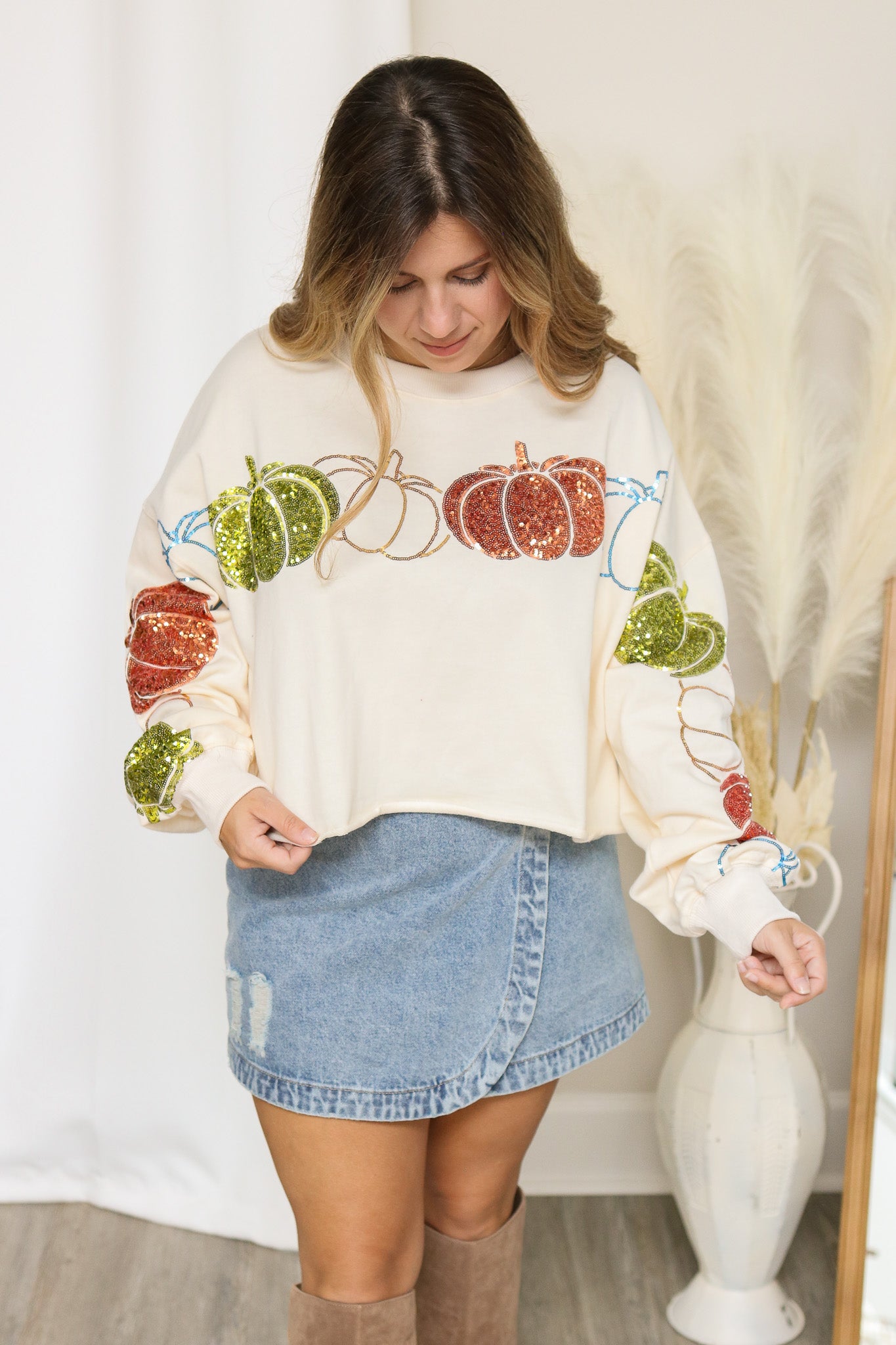 Fall Fancy Sequin Pumpkin Sweatshirt