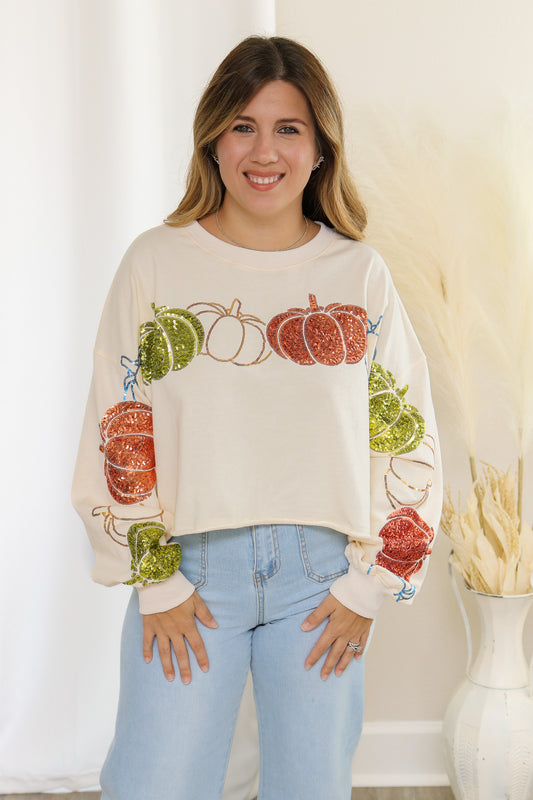 Fall Fancy Sequin Pumpkin Sweatshirt