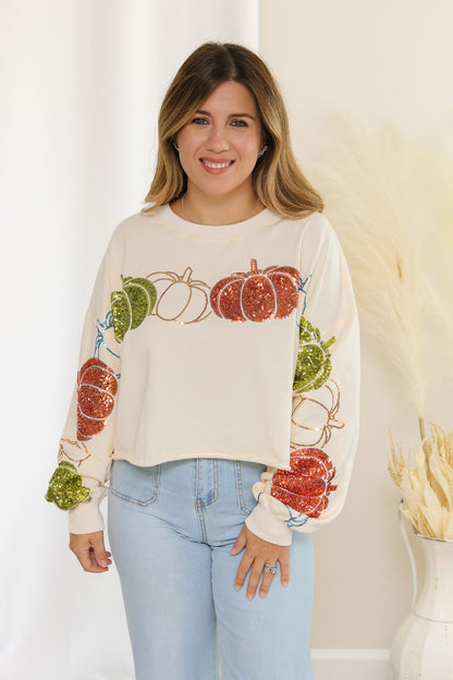 Fall Fancy Sequin Pumpkin Sweatshirt