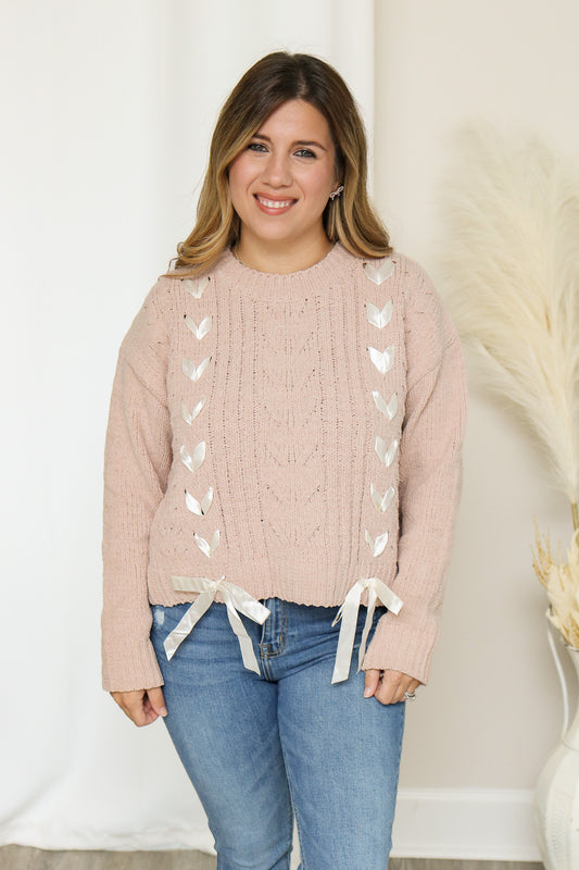 Blushing Autumn Pink Ribbon Sweater