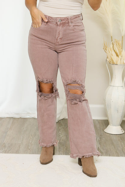 Allison Distressed Straight Jeans (mauve)