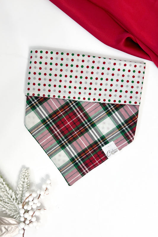 Classic Christmas Plaid And Dots Reversible Bandana