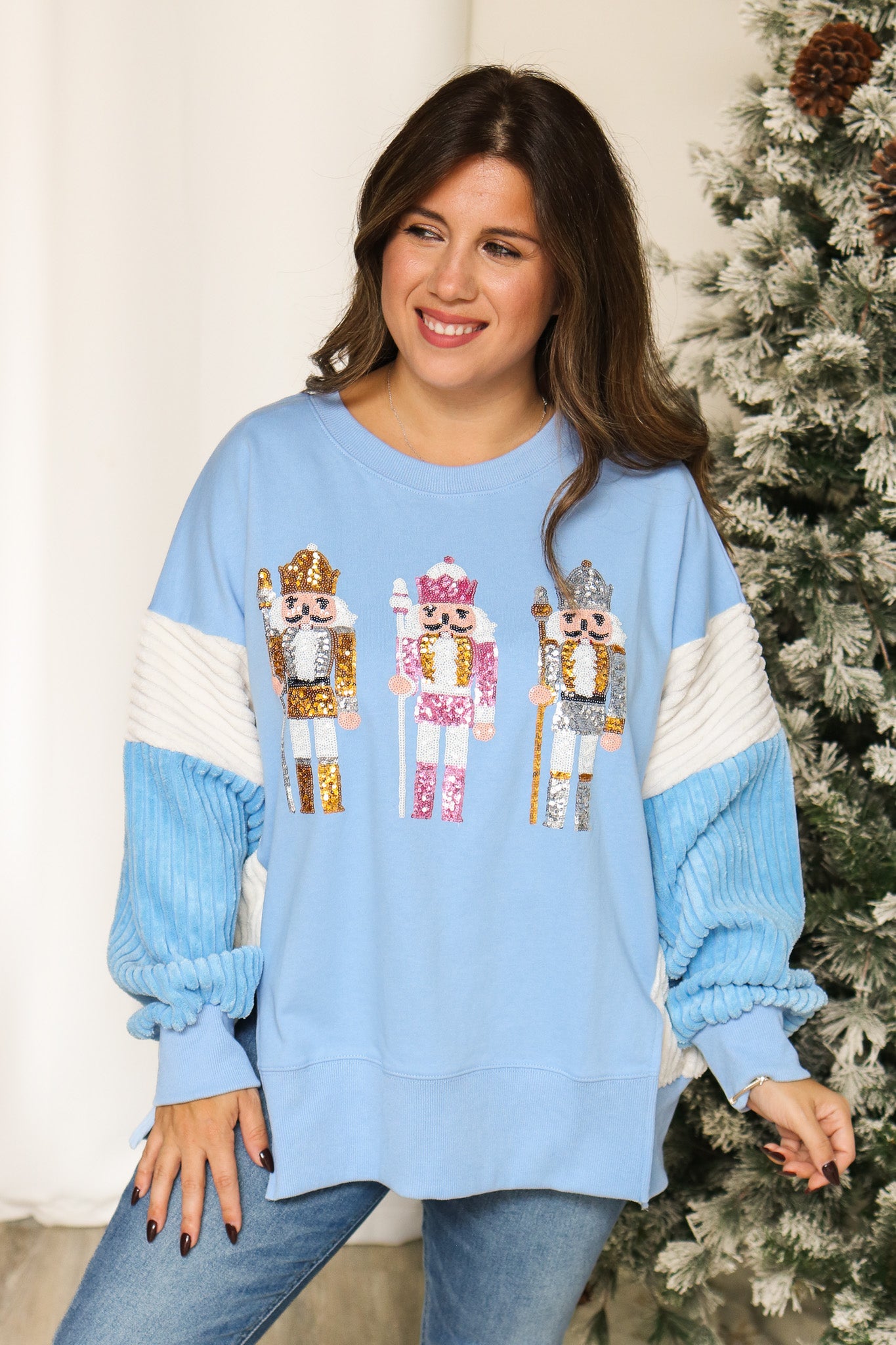 Nutcracker Sequin Pullover (baby blue)