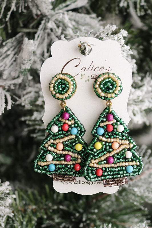 Vintage Christmas Tree Beaded Earrings