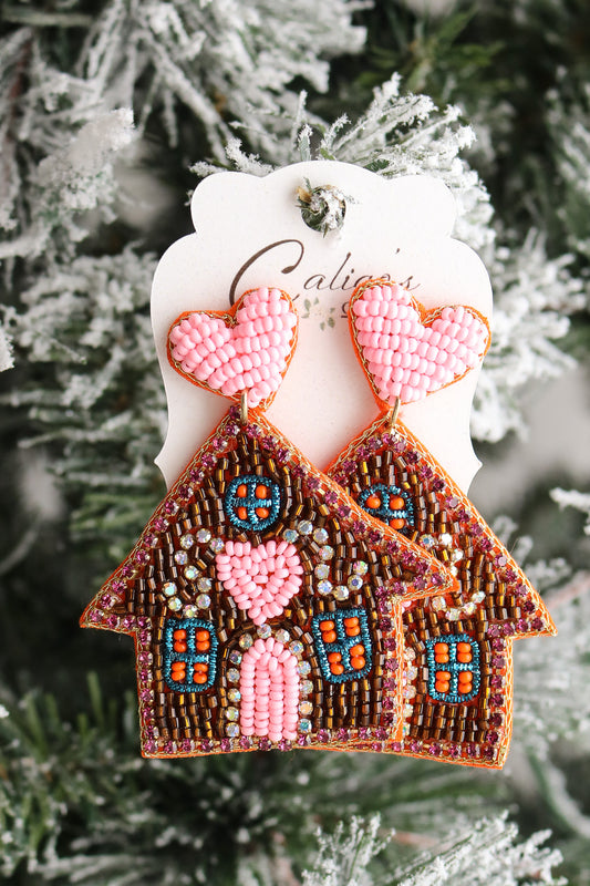 Gingerbread House Beaded Earrings