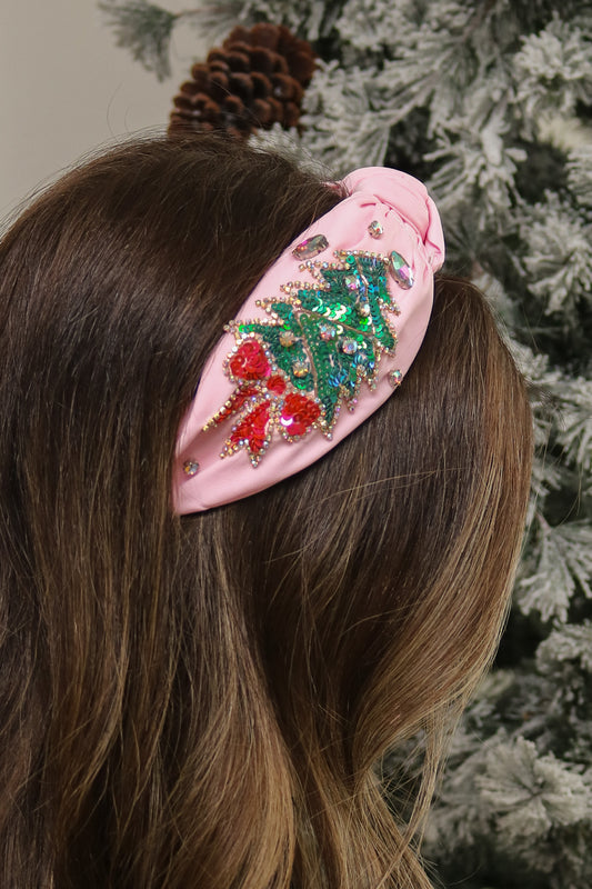 Bow Christmas Tree Knot Headband (pink)