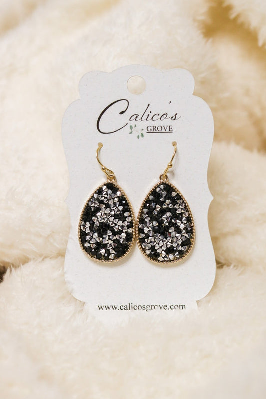 Glitter Stone Teardrop Earrings (black)