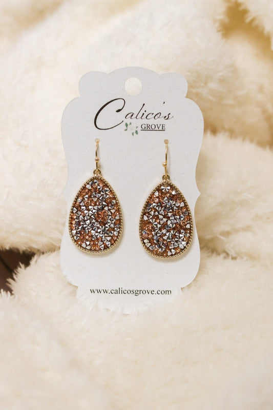 Glitter Stone Teardrop Earrings (rose gold)