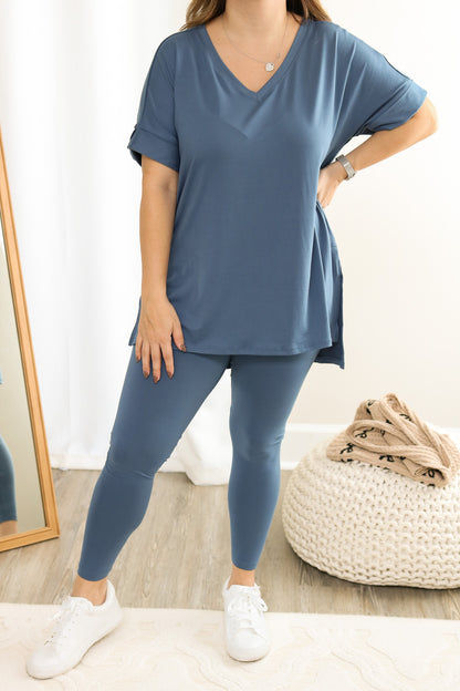 Start Your Day V-Neck Set (dusty blue)