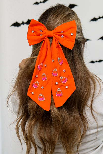 Candy Corn Jeweled Hair Bow (orange)