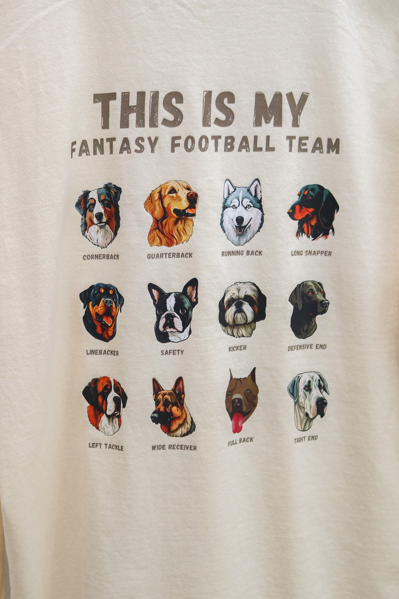 Dog Fantasy Football Short Sleeve Graphic Tee (ivory)