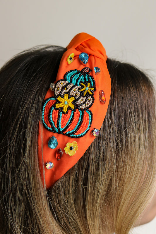 Pumpkin Beaded Knot Headband (orange)