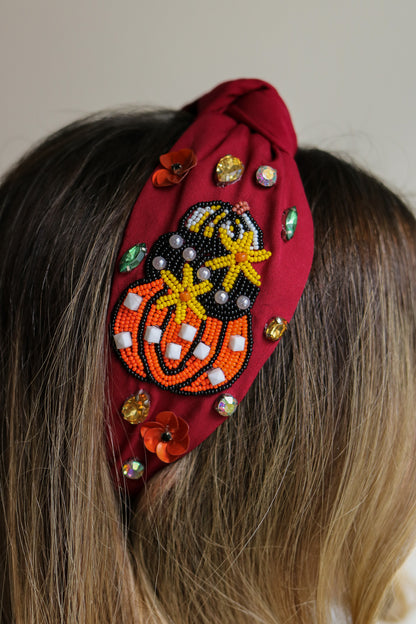 Pumpkin Beaded Knot Headband (burgundy)